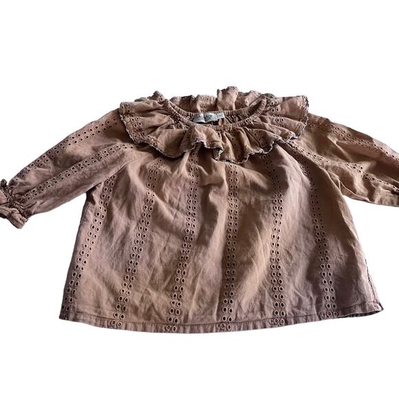 Mar Mar Other - Mar Mar girls brown embroidered eyelet blouse 6 months